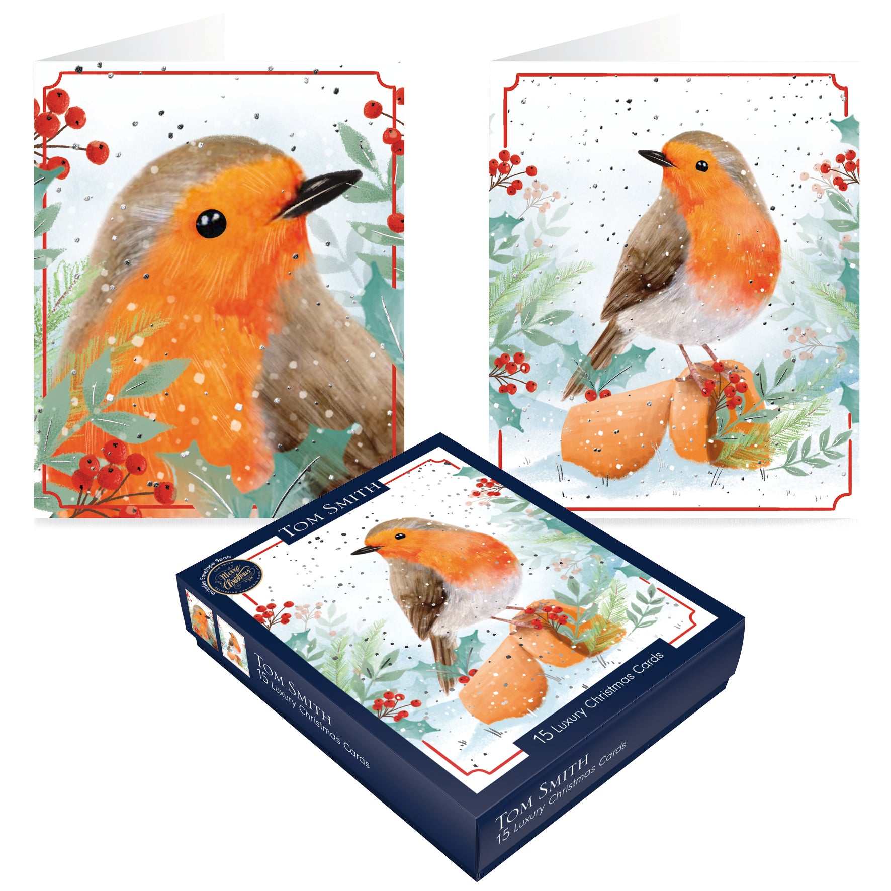 Tom Smith Luxury Boxed Cards Robin 15pk