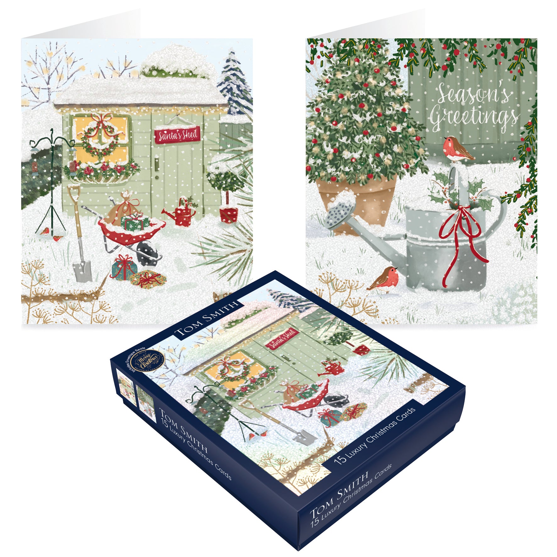 Tom Smith Luxury Boxed Cards Santa's Shed 15pk