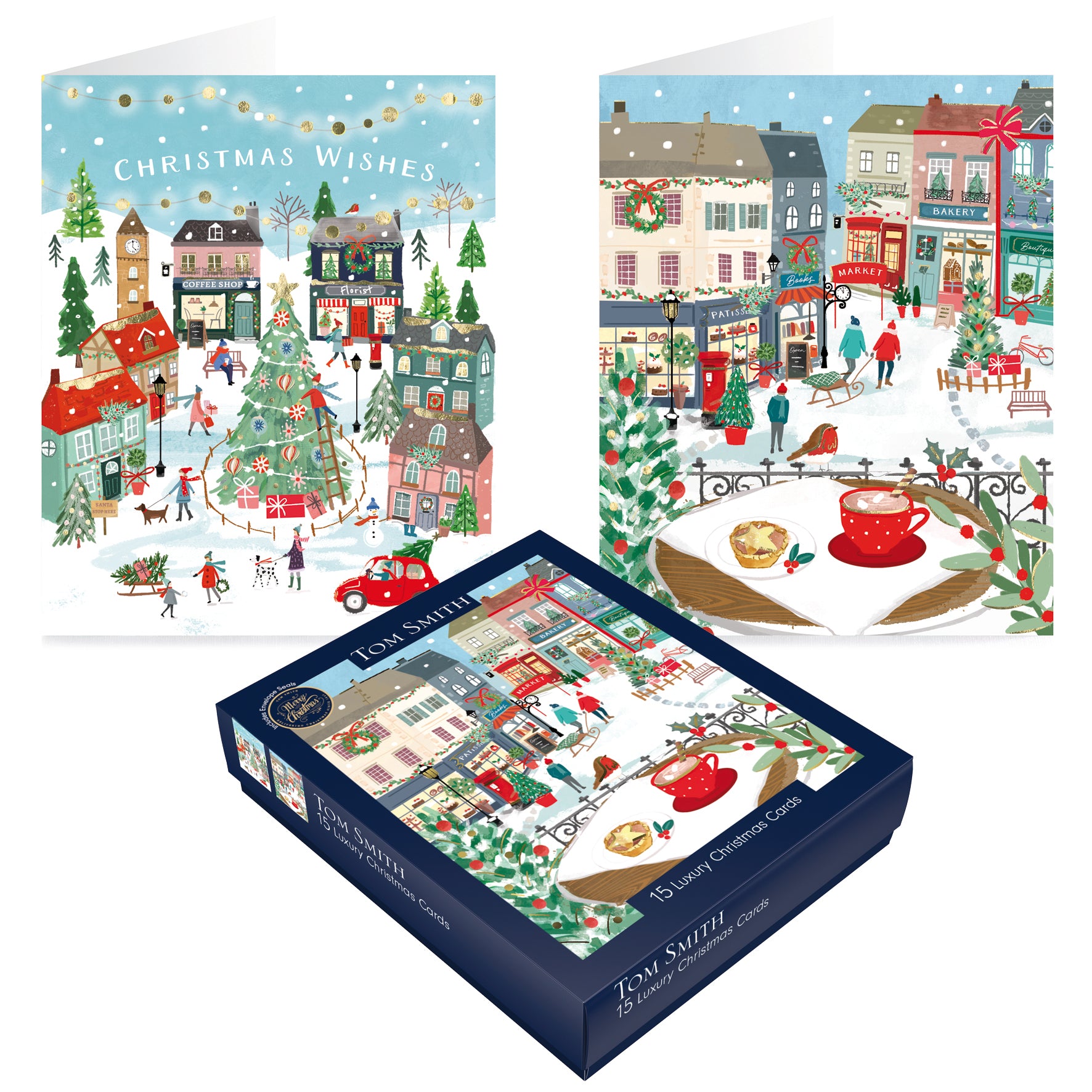 Tom Smith Luxury Boxed Cards Christmas Town 15pk