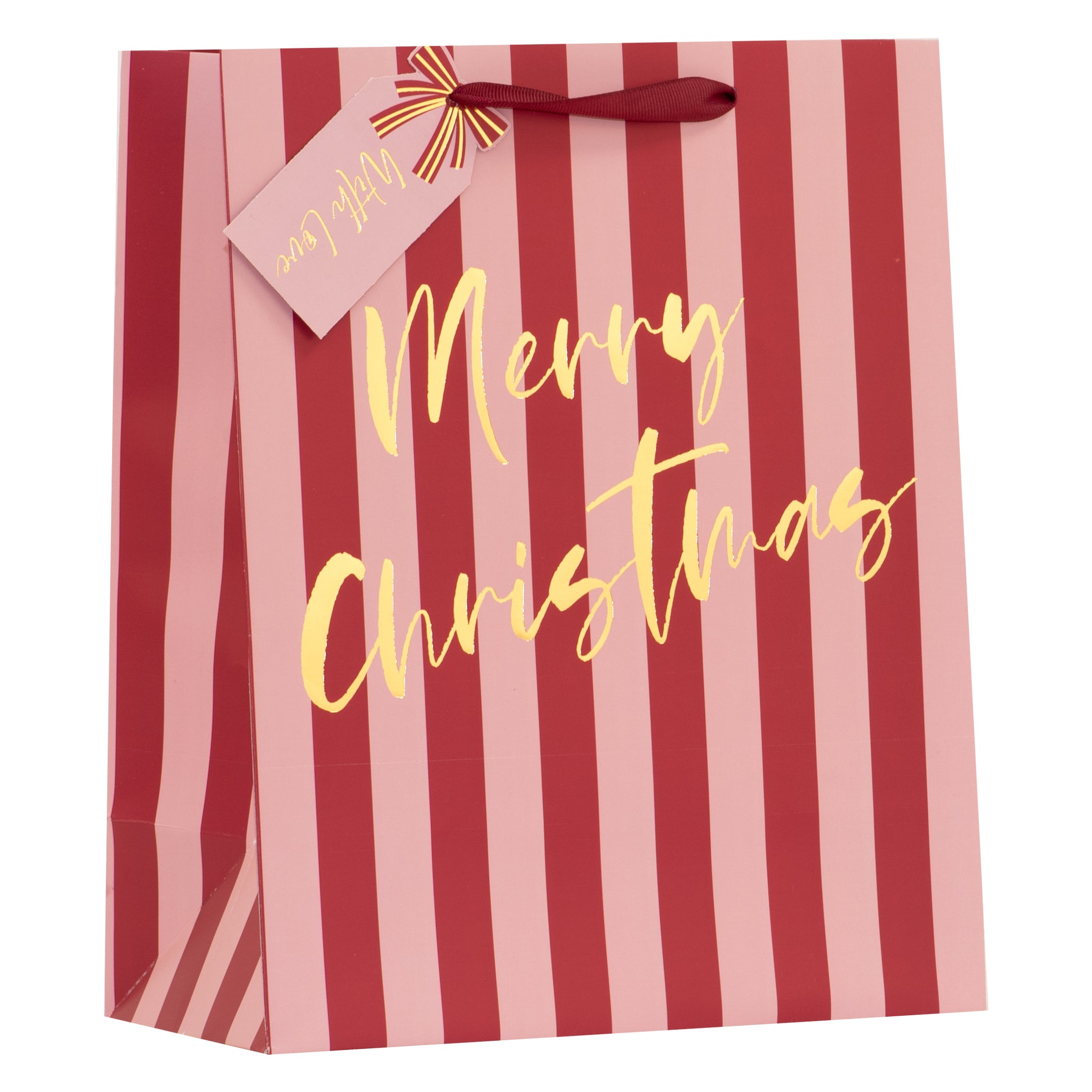 Christmas Pink Stripes Gift Bag Large 6pk