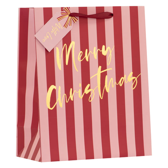 Christmas Pink Stripes Gift Bag Large 6pk
