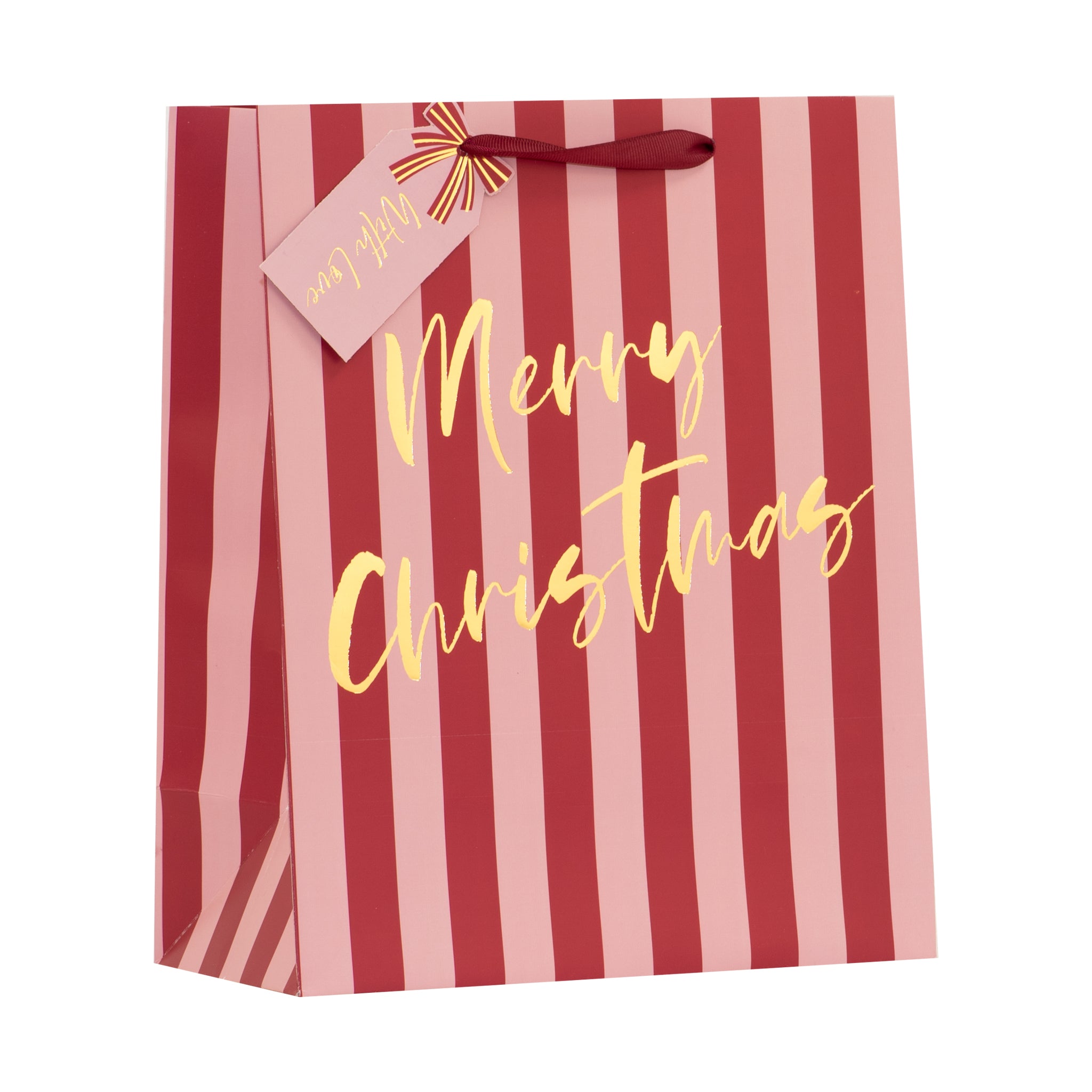 Christmas Pink Stripes Gift Bag Medium 6pk