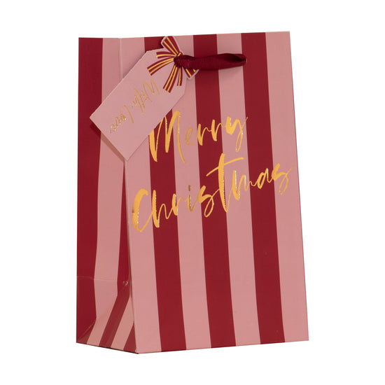 Christmas Pink Stripes Gift Bag Small 6pk