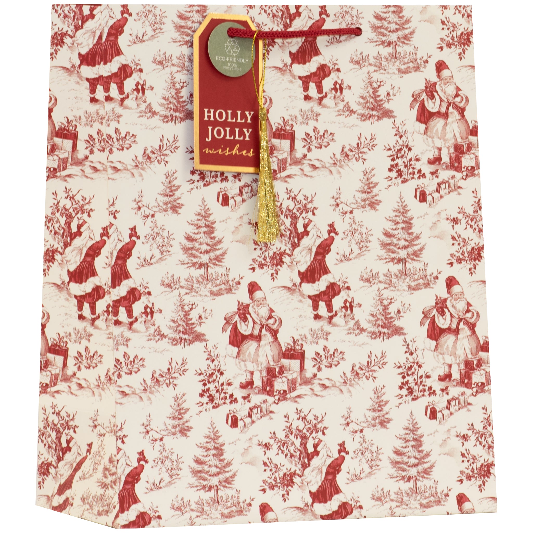 Santa Toile Gift Bag Large 6pk