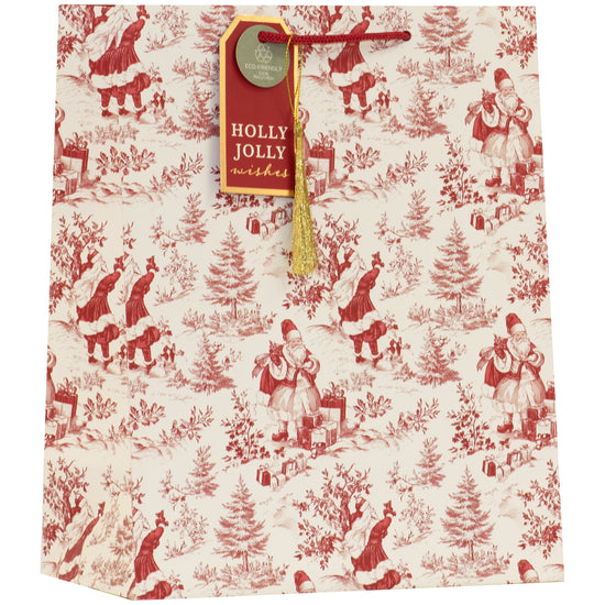 Santa Toile Gift Bag Large 6pk