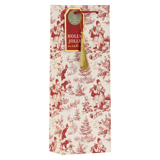 Santa Toile Gift Bag Bottle 6pk