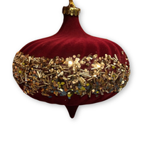 Flocked Onion Bauble Wine 15cm