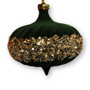 Flocked Onion Bauble Dark Green 15cm