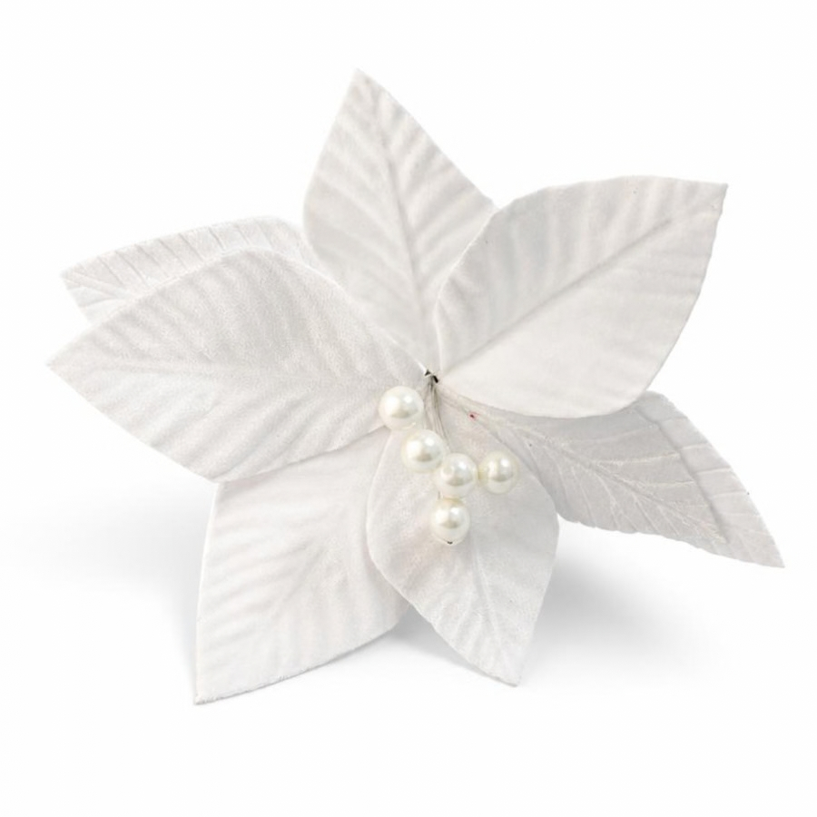 Pearl Poinsettia White 28cm