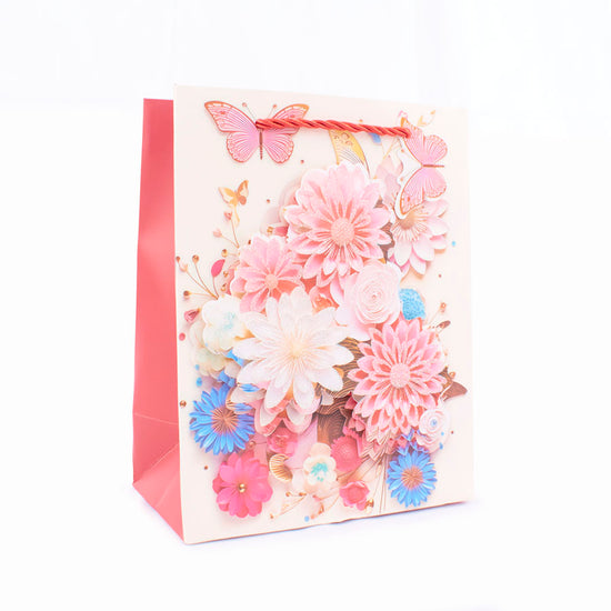 Gift Bag 3D Flowers Pink Medium 6pk