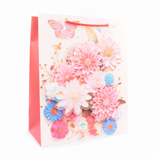 Gift Bag 3D Flowers Pink Large 6pk