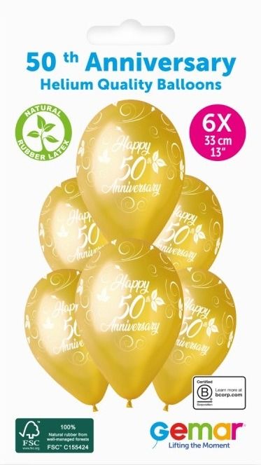 Gemar 50th Anniversary 13" Latex Balloons 6pk