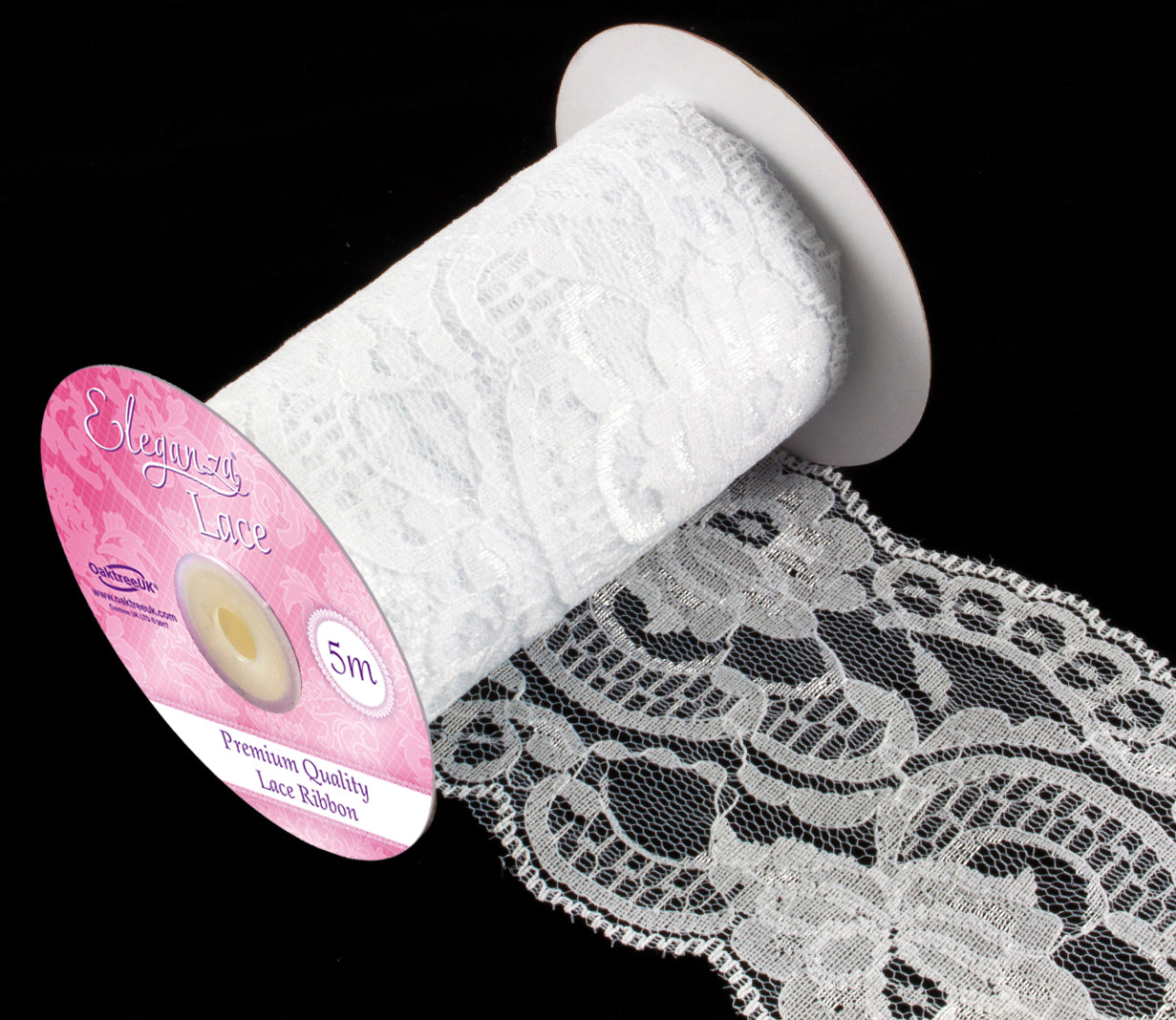 Eleganza Lace Pattern Ribbon White 100mm x 5M