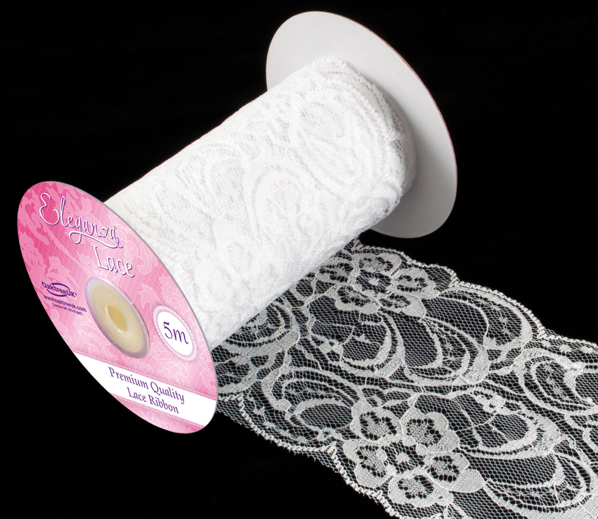 Eleganza Lace Ribbon Patterned White 95mm x 5M