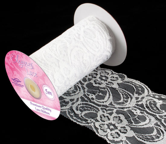Eleganza Lace Ribbon Patterned White 95mm x 5M