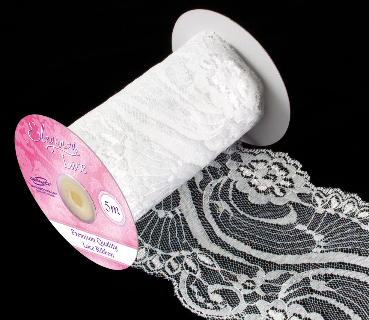 Eleganza Lace Pattern Ribbon White 95mm x 5M
