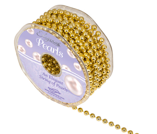 Eleganza Pearl Bead String Metallic Gold 6mm x 10M