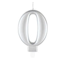 Unique Party Candle Number 0 Metallic Silver 8cm