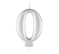 Unique Party Candle Number 0 Metallic Silver 8cm