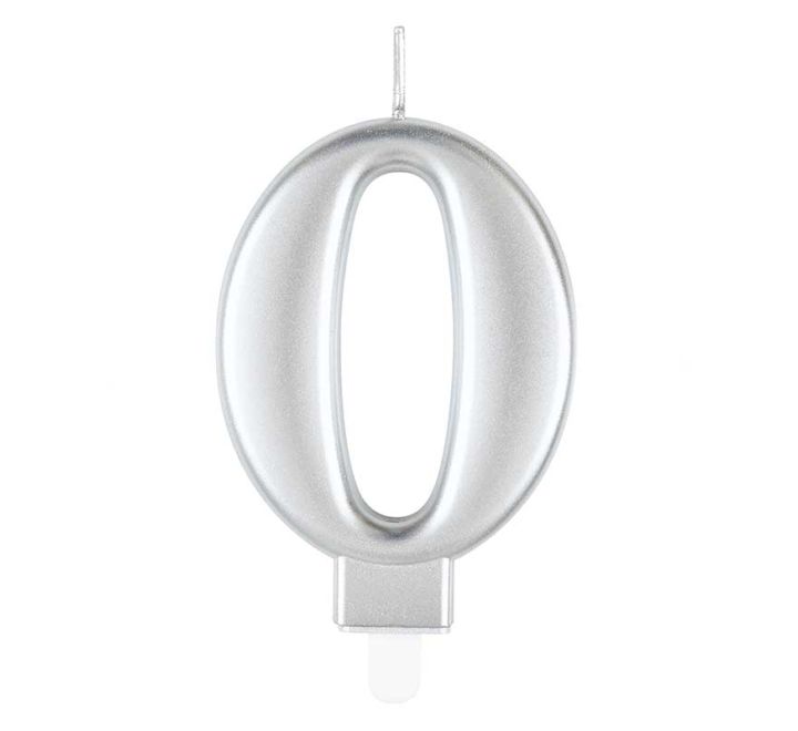 Unique Party Candle Number 0 Metallic Silver 8cm