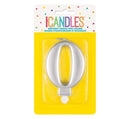 Unique Party Candle Number 0 Metallic Silver 8cm