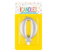 Unique Party Candle Number 0 Metallic Silver 8cm