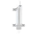 Unique Party Candle Number 1 Metallic Silver 8cm