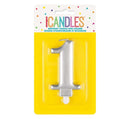 Unique Party Candle Number 1 Metallic Silver 8cm