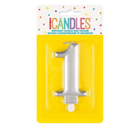 Unique Party Candle Number 1 Metallic Silver 8cm