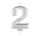 Unique Party Candle Numbre 2 Metallic Silver 8cm
