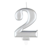 Unique Party Candle Numbre 2 Metallic Silver 8cm