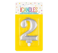 Unique Party Candle Numbre 2 Metallic Silver 8cm