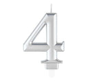 Unique Party Candle Number 4 Metallic Silver 8cm