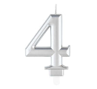 Unique Party Candle Number 4 Metallic Silver 8cm