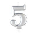 Unique Party Candle Number 5 Metallic Silver 8cm