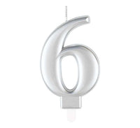 Unique Party Candle Number 6 Metallic Silver 8cm