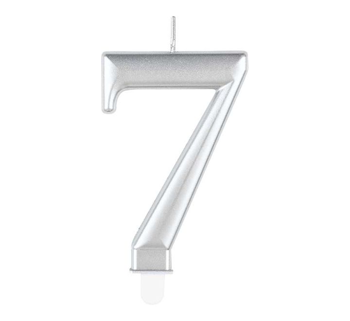Unique Party Candle Number 7 Metallic Silver 8cm