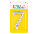 Unique Party Candle Number 7 Metallic Silver 8cm