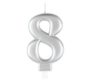 Unique Party Candle Number 8 Metallic Silver 8cm