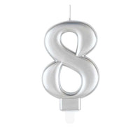 Unique Party Candle Number 8 Metallic Silver 8cm