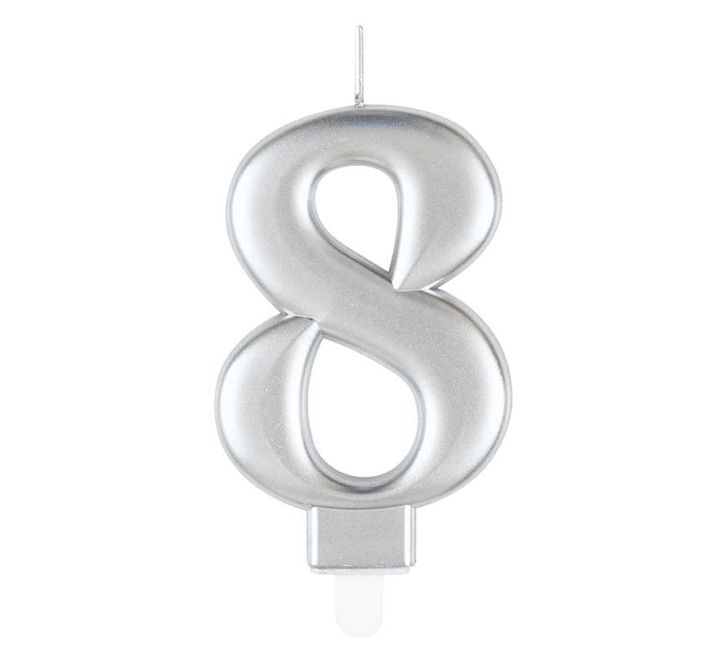 Unique Party Candle Number 8 Metallic Silver 8cm