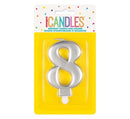 Unique Party Candle Number 8 Metallic Silver 8cm