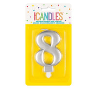 Unique Party Candle Number 8 Metallic Silver 8cm