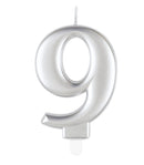Unique Party Candle Number 9 Metallic Silver 8cm