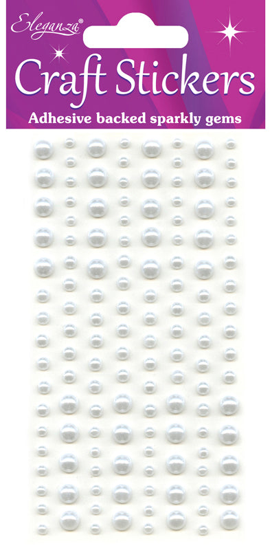 Eleganza Pearl Stickers White 3mm-6mm 136pcs