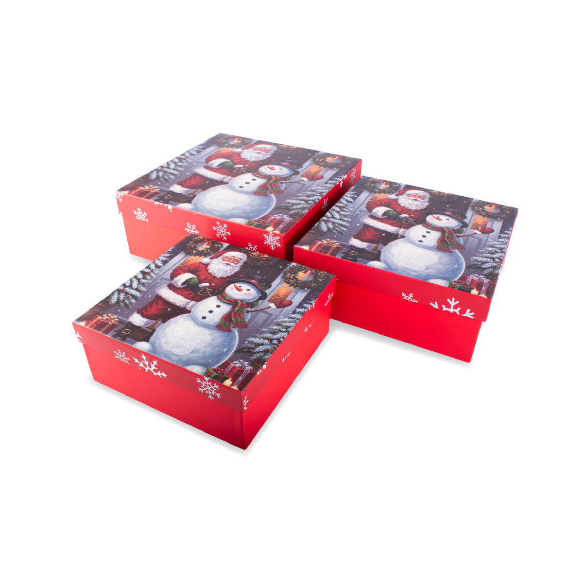 Gift Box Santa/Snowman Traditional Medium Set of 3