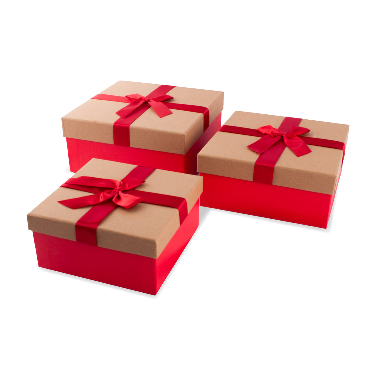 Gift Box Red & Brown Medium Set of 3