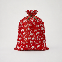 Tiger Feet Drawstring Gift Sack Ho Ho Ho 6pk, festive red Christmas gift bags with drawstring closure