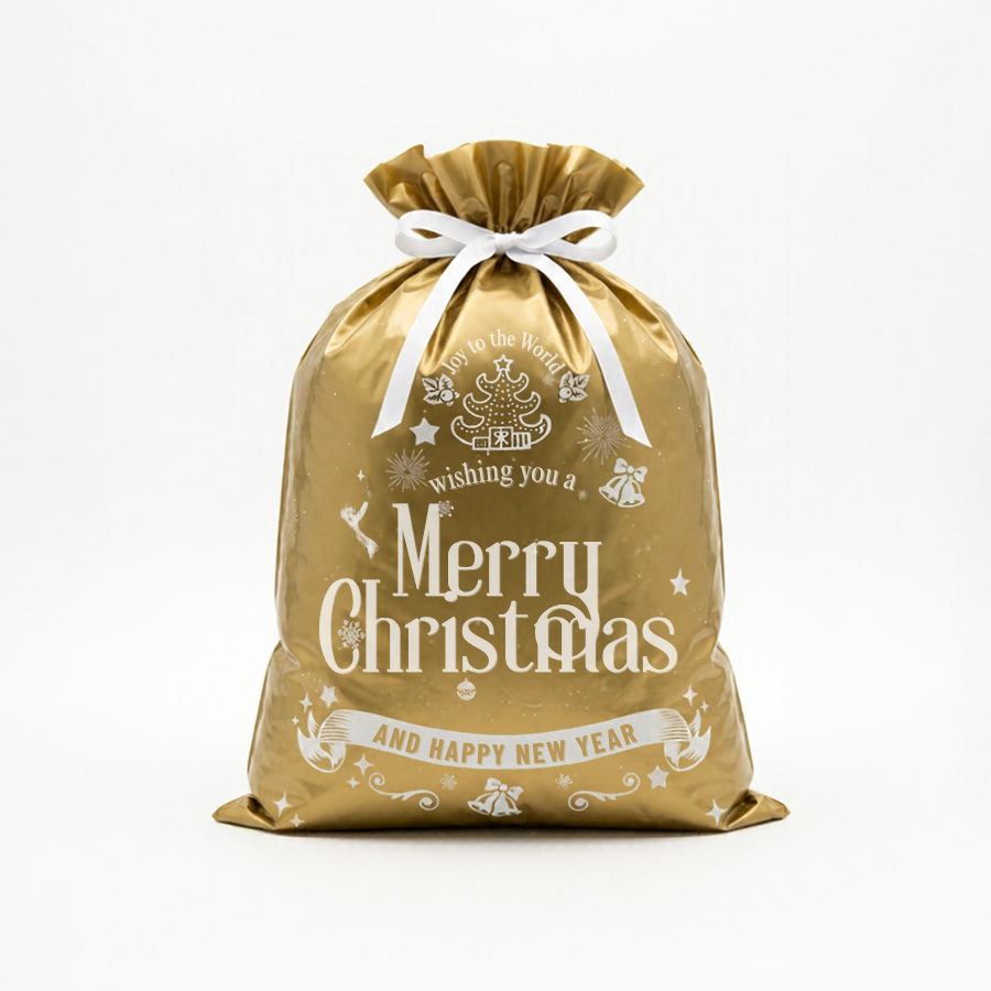 Tiger Feet Merry Christmas drawstring gift sack 6-pack in festive red and green design
