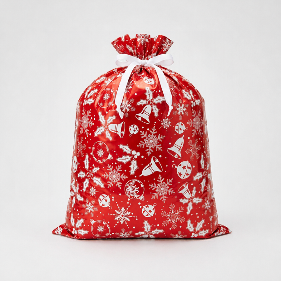 Tiger Feet drawstring gift sack 6-pack with snowflake design_久久爱